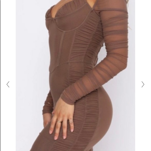 White Fox Boutique Brown Mesh Mini Dress - Picture 2 of 3